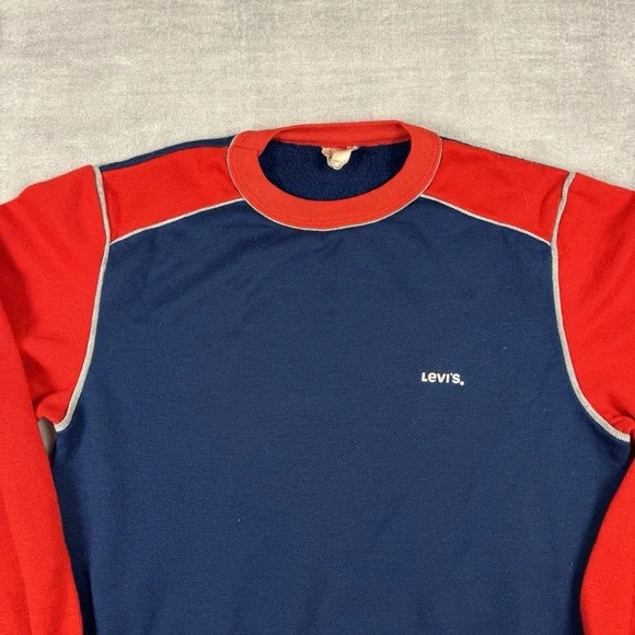 Vintage Levis Sweatshirt Mens Small Blue 2 Toned 70s 80s Crewneck Western USA - Picture 2 of 8